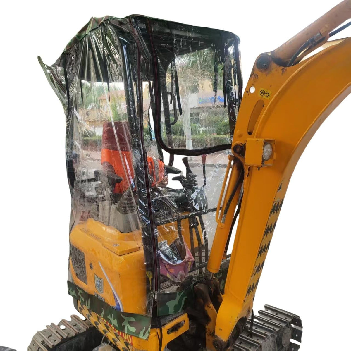 Small excavator cab cover, PVC waterproof protective sun visor, with zipper window design & PVC Flim Compatible with Bobcat E20/Kubota U17 for 1760-3530 lbs, Waterproof UV Rain Protection